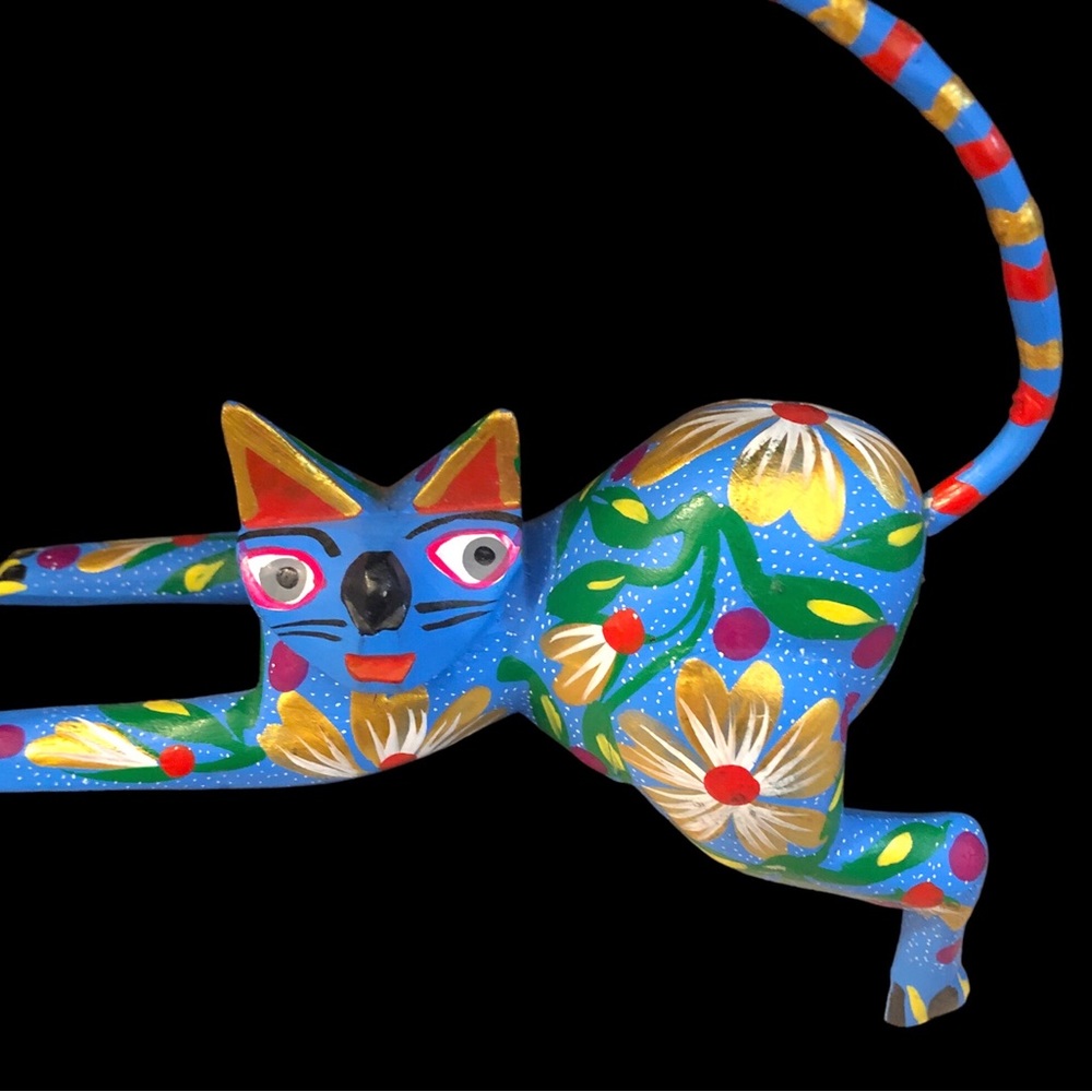 Alebrije colorful Mexican cat figurine